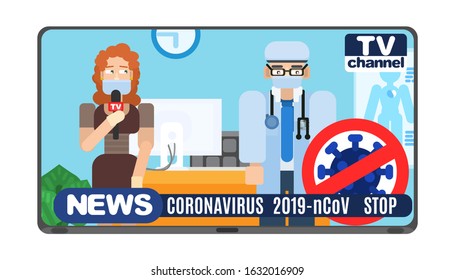 corona virus doctor interview. vector illustration