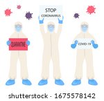 Corona virus. Doctor in protection suit. Quarantine, stop coronavirus epidemic design concept. Vector illustration