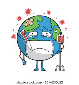 Corona virus earth character world graphic illustration vector art t-shirt design