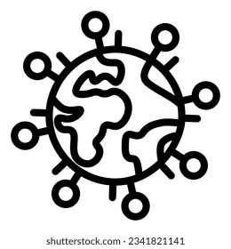 Corona virus Earth line icon, global coronavirus epidemic concept, Globe Earth with virus sign on white background, World virus infection in outline for mobile. Vector graphics.