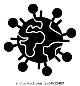 Corona virus Earth solid icon, global coronavirus epidemic concept, Globe Earth with virus sign on white background, World virus infection icon in glyph style for mobile. Vector graphics