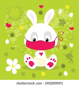 Corona Virus Easter with Bunny and Face Mask - Vector Cartoon illustration