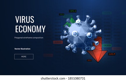 Corona virus economic impact illustration in futuristic abstract style. Coronavirus impact global economy stock markets financial crisis concept