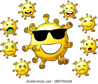 Corona virus emoji different expressions illustrations vector