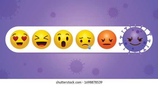 Corona virus emoticons set. Normal Emoji and a Corona virus emoji for a mood on social networks. High quality vector, EPS10.