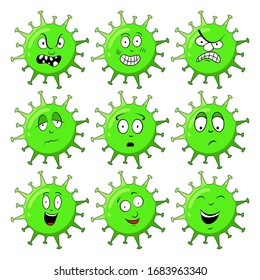 corona virus expression, happy, angry, terrible, and sad. Coronavirus vector illustration with facial expression big set isolated on white background