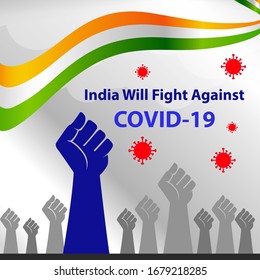 Corona Virus fight back poster. India will fight against Covid-19 social media post. Vector Illustration