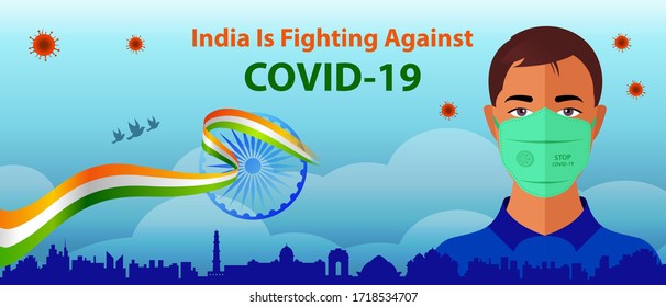 Corona Virus fight back poster. India will fight against Covid-19 for website and social media post. Vector Illustration for banner, brochure, flyer, poster, web, print media.