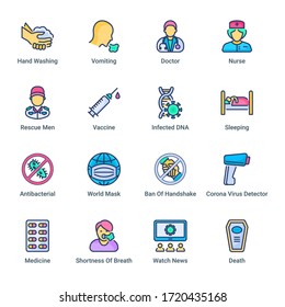 Corona Virus filled line Icons - stroke, vector