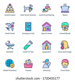 Corona Virus filled line Icons - stroke, vector