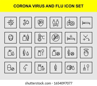Corona virus and flu icon set with outline style.Editable vector. Isolated.
