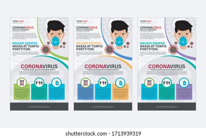 Corona Virus Flyer Template, Medical Brochure, COVID- 19, Design Template  Face Mask,wash Hands, Maintain Safe Distance.