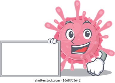 Corona virus germ with board cartoon mascot design style