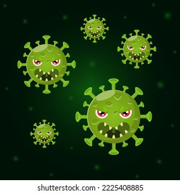 corona virus green cartoon style so fast mutation and spread in world set collection