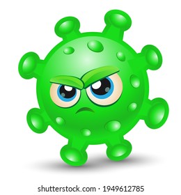 A Corona Virus Green cartoon vector image Monster Virus Covid-19. Virus danger icon. Vector illustration. Character illustration. Covid19 symbol. Green bad angry flu germ virus infection.