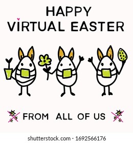 Corona Virus Happy Easter Bunny Egg Social Media Message. Quarantine Virtual Business Clipart Banner. Stay Positive Covid 19 Infographic. Pandemic Customer Support Message. Uplifting Together Concept 