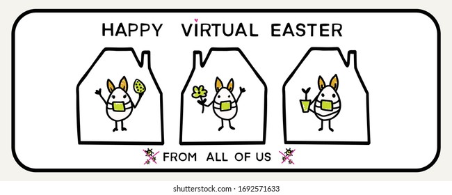 Corona Virus Happy Easter Bunny Egg Social Media Message. Quarantine Virtual Business Clipart Banner. Stay Positive Covid 19 Infographic. Pandemic Customer Support Message. Uplifting Together Concept 