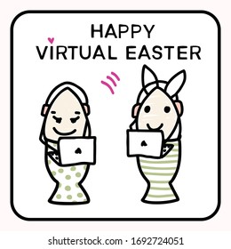 Corona Virus Happy Easter Bunny Egg Social Media Message. Quarantine Virtual Business Clipart Banner. Stay Positive Covid 19 Infographic. Pandemic Customer Support Message. Uplifting Together Concept 