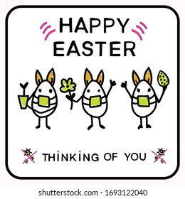 Corona Virus Happy Easter Bunny Egg Social Media Message. Quarantine Thinking Of You Clipart Banner. Stay Positive Covid 19 Infographic. Pandemic Customer Support Message. Uplifting Connect Concept