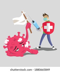 Corona virus has been defeated. Vector illustration fight covid-19