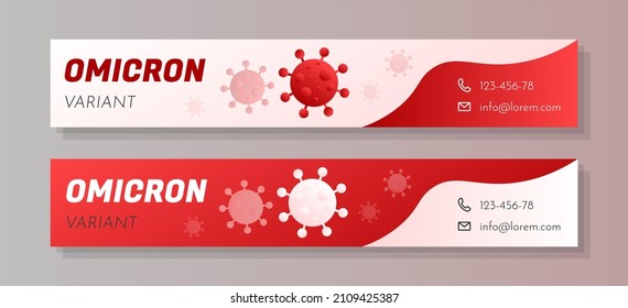 Corona virus header set, Omicron variant web banner concept, COVID-19 pandemic abstract horizontal marketing ad, business cover advertisement, isolated.