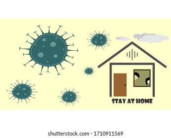Corona virus. Home Quarantine illustration. Isolation period at home.with illustrations of people peeking