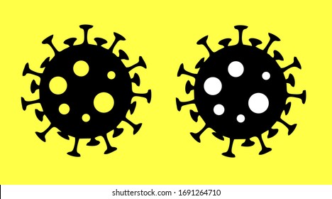 Corona virus icon, black icon, yellow background