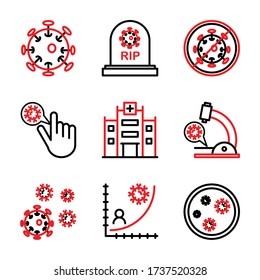 Corona virus icon set include virus, dead,stop,hand,hospital,microscope,infection,statistic,bacteria