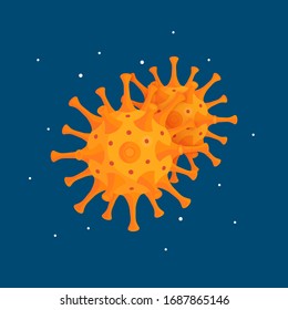  Corona-Virus-Symbol. Vektorillustration-Illustration auf blauem Hintergrund im Cartoon-Stil. Design für medizinische Infografiken, Webbanner, Poster etc.