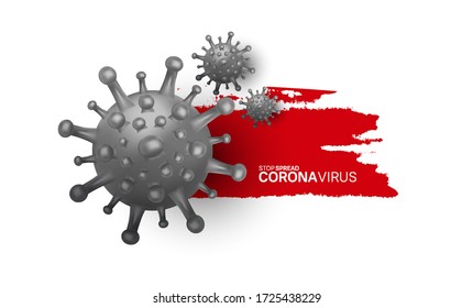 Corona virus. Illustration with black virus and red brush use for campaign, poster, banner, flyer and background. covid 19