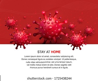 Virus Corona. Ilustración con virus rojo y uso de fondo para campaña, afiche, pancarta, volante y fondo. 2.º cóvido 19