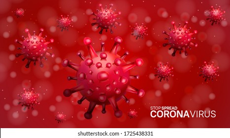 Corona virus. Illustration with red background and red virus use for campaign, poster, banner, flyer and background. covid 19