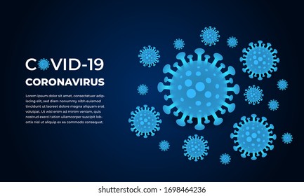 Corona virus infection covid-19. Coronavirus dark vector background. 2019-ncov virus on a navy blue background. Virus corona cells. Vector Illustration.