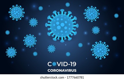 Corona virus infection covid-19. Coronavirus dark blue vector background. 2019-ncov virus on a navy blue background. Virus corona cells. Vector Illustration.