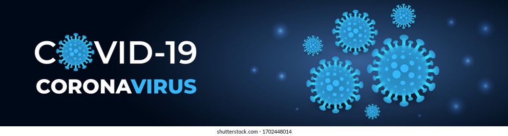 Corona virus infection covid-19, dark blue banner. Dark vector background coronavirus cell 2019-ncov virus. COVID-19 pandemic risk banner. Vector illustration.