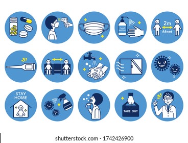Corona virus infection prevention icon set.
