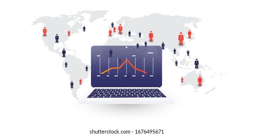 Corona Virus Infection Spreading Around the World- Infected Employees, Health Problems, Impact on Global Economy - Design Concept with Businessmen and Bar Chart Showing Results Stop Growing  