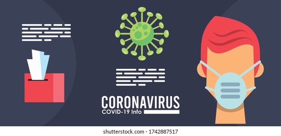 corona virus infographic with person using medical mask vector illustration design