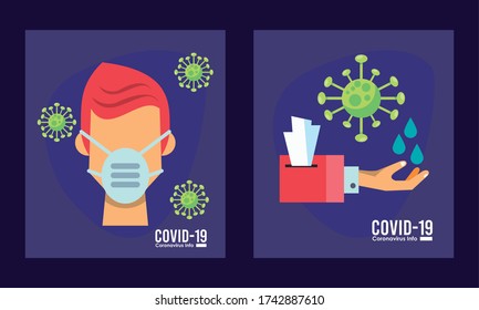 corona virus infographic with person using medical mask vector illustration design