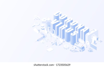 Corona virus and innovative technology apps for medical exams and online Medical Technology tool monitoring concept in isometric background vector design.