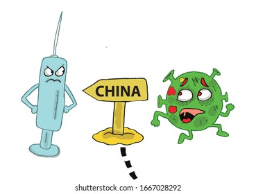 corona virus is leaving china. corona virus was defeated. vector.