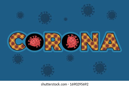 Ilustración vectorial de texto con letras del virus Corona. Adecuado para banner, página de inicio, diseño de ropa