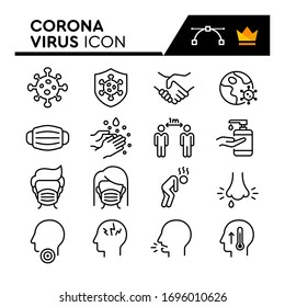 Corona virus line icons set. Editable Stroke