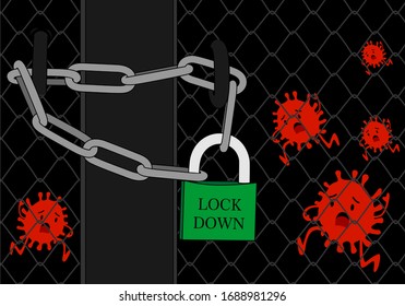 Corona virus Lock down symbol. Corona virus pandemic puts countries on lock down. Lock down concept for virus outbreak  corona virus Lock down logo design vector.