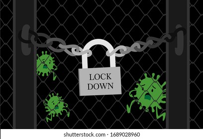 Corona virus Lock down symbol. Corona virus pandemic puts countries on lock down. Lock down concept for virus outbreak  corona virus Lock down logo design vector.