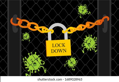 Corona virus Lock down symbol. Corona virus pandemic puts countries on lock down. Lock down concept for virus outbreak  corona virus Lock down logo design vector.