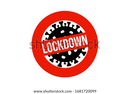 Corona virus Lockdown Bacteria Scheme Vector Icon. Red stamp isolated white background. Wuhan China Pneumonia. influenza pandemic.  Vector Illustration