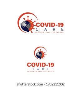 corona virus logo template with virus and globe icon concept