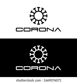 Corona virus logo template with simple geometric line art illustration in flat design monogram symbol