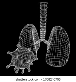 Corona Virus und Lungen mit trachea bronchi inneren Organ menschlichen. Covid-Virus pulmonologische Medizin-Wissenschaftskonzept. Wireframe Low-Poly-Mesh, Vektorgrafik.